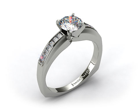 18k White Gold Channel Set Squared Shank Princess Shaped Engagement Ring